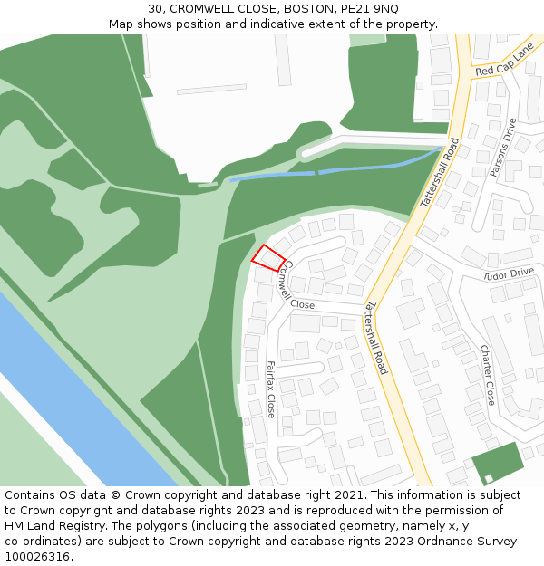 30, CROMWELL CLOSE, BOSTON, PE21 9NQ: Location map and indicative extent of plot