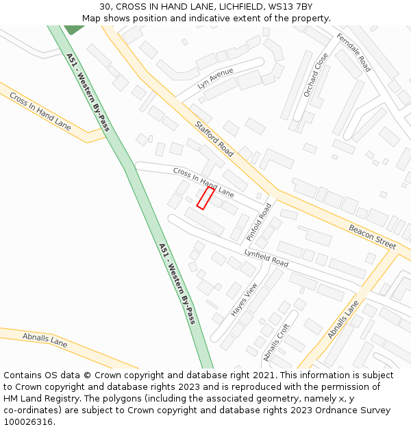 30, CROSS IN HAND LANE, LICHFIELD, WS13 7BY: Location map and indicative extent of plot