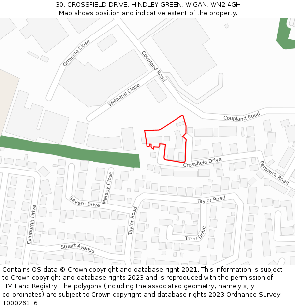 30, CROSSFIELD DRIVE, HINDLEY GREEN, WIGAN, WN2 4GH: Location map and indicative extent of plot