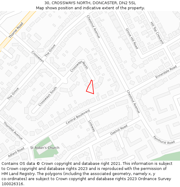 30, CROSSWAYS NORTH, DONCASTER, DN2 5SL: Location map and indicative extent of plot