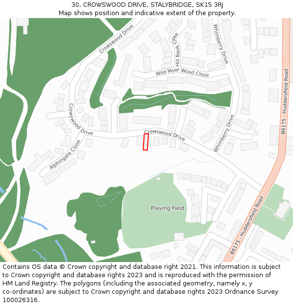 30, CROWSWOOD DRIVE, STALYBRIDGE, SK15 3RJ: Location map and indicative extent of plot