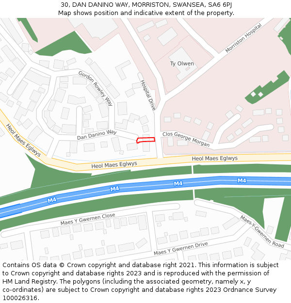 30, DAN DANINO WAY, MORRISTON, SWANSEA, SA6 6PJ: Location map and indicative extent of plot