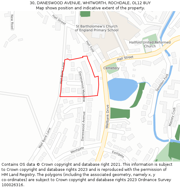 30, DANESWOOD AVENUE, WHITWORTH, ROCHDALE, OL12 8UY: Location map and indicative extent of plot