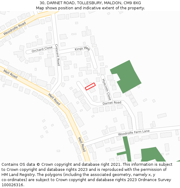 30, DARNET ROAD, TOLLESBURY, MALDON, CM9 8XG: Location map and indicative extent of plot