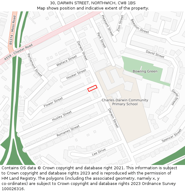 30, DARWIN STREET, NORTHWICH, CW8 1BS: Location map and indicative extent of plot