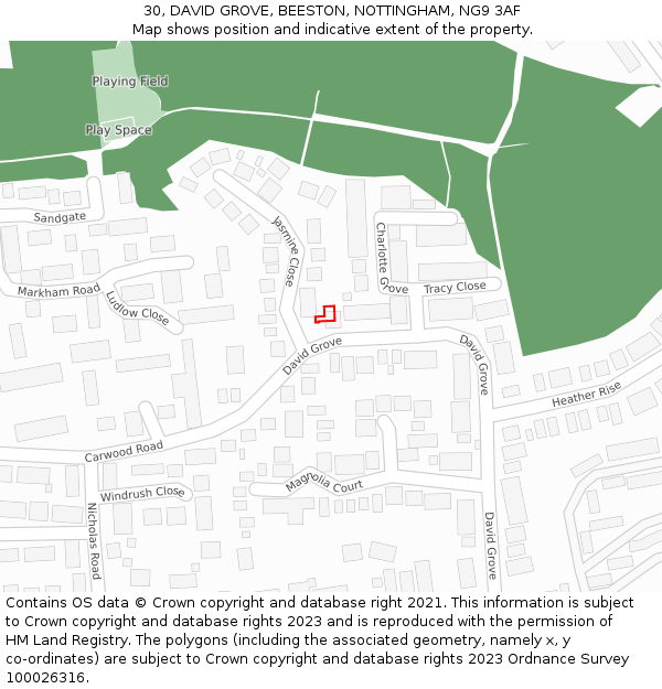 30, DAVID GROVE, BEESTON, NOTTINGHAM, NG9 3AF: Location map and indicative extent of plot