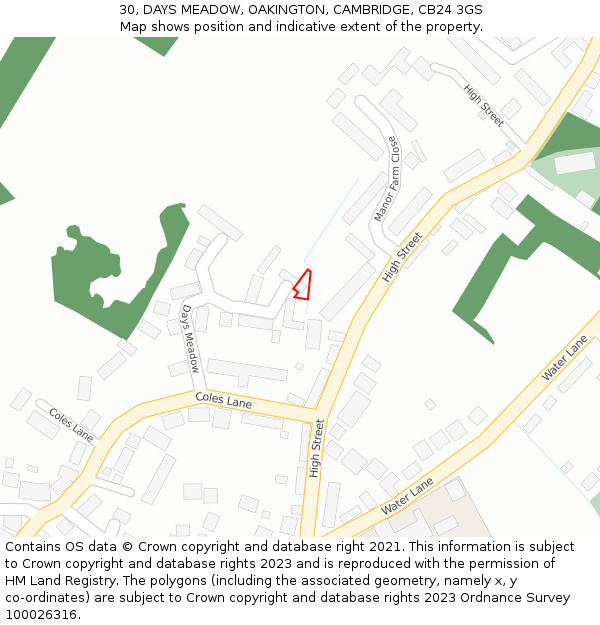 30, DAYS MEADOW, OAKINGTON, CAMBRIDGE, CB24 3GS: Location map and indicative extent of plot