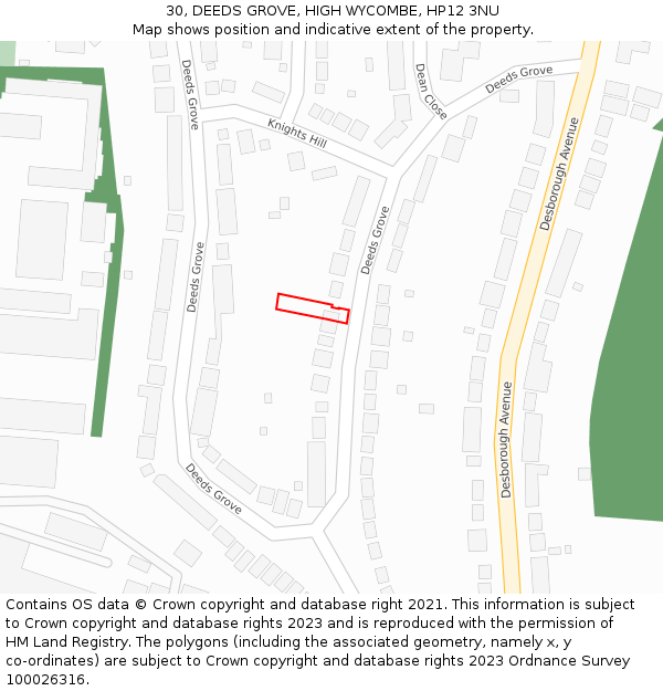 30, DEEDS GROVE, HIGH WYCOMBE, HP12 3NU: Location map and indicative extent of plot