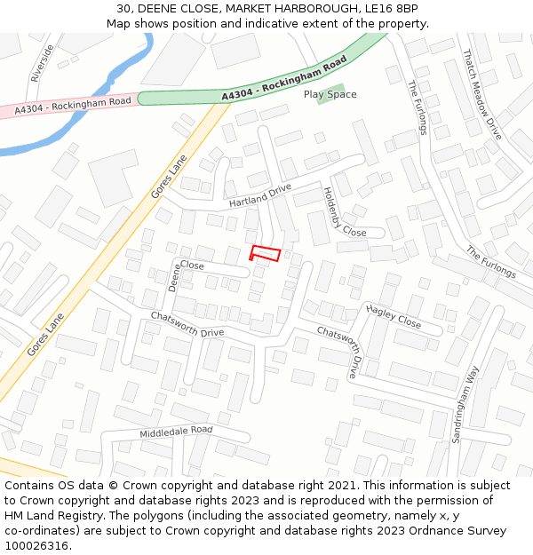 30, DEENE CLOSE, MARKET HARBOROUGH, LE16 8BP: Location map and indicative extent of plot