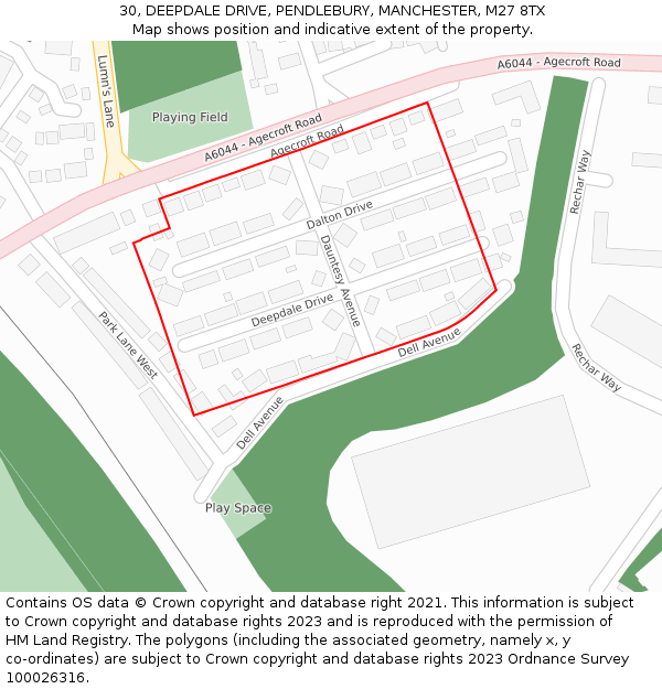 30, DEEPDALE DRIVE, PENDLEBURY, MANCHESTER, M27 8TX: Location map and indicative extent of plot