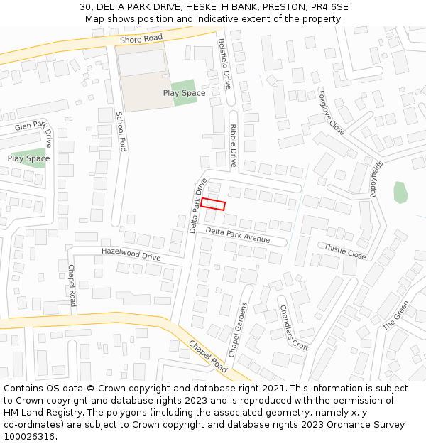 30, DELTA PARK DRIVE, HESKETH BANK, PRESTON, PR4 6SE: Location map and indicative extent of plot