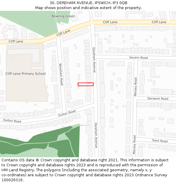 30, DEREHAM AVENUE, IPSWICH, IP3 0QB: Location map and indicative extent of plot