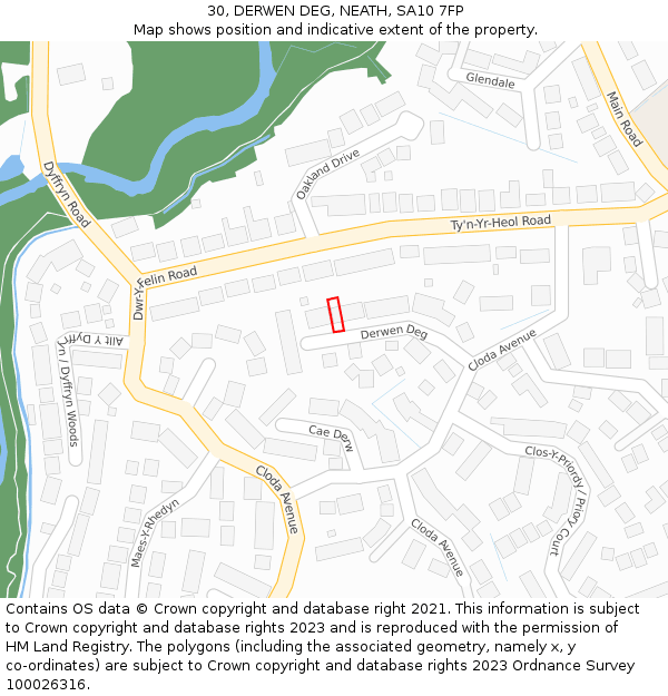 30, DERWEN DEG, NEATH, SA10 7FP: Location map and indicative extent of plot