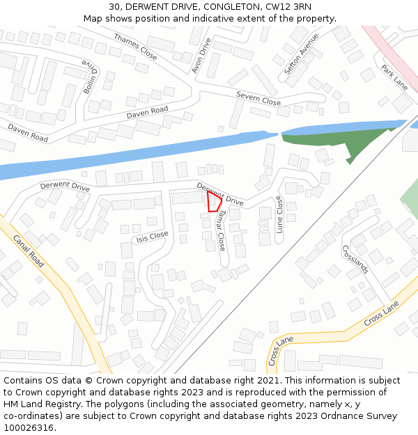 30, DERWENT DRIVE, CONGLETON, CW12 3RN: Location map and indicative extent of plot