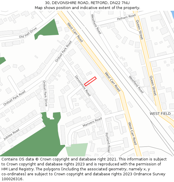 30, DEVONSHIRE ROAD, RETFORD, DN22 7NU: Location map and indicative extent of plot