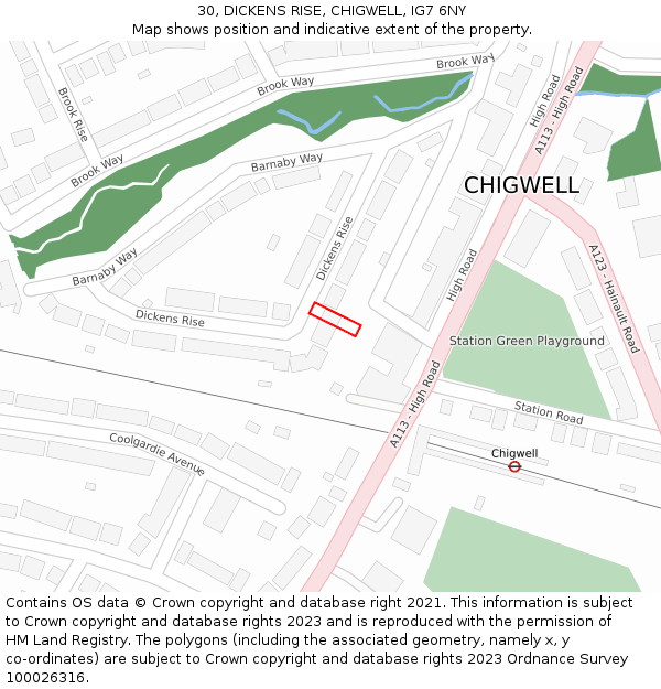 30, DICKENS RISE, CHIGWELL, IG7 6NY: Location map and indicative extent of plot