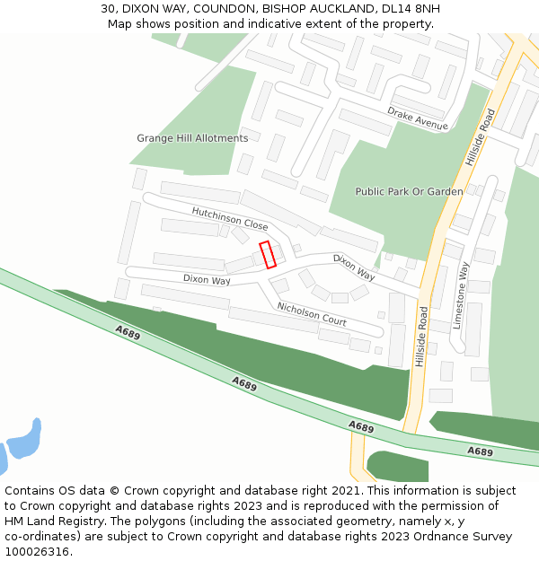 30, DIXON WAY, COUNDON, BISHOP AUCKLAND, DL14 8NH: Location map and indicative extent of plot