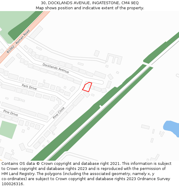 30, DOCKLANDS AVENUE, INGATESTONE, CM4 9EQ: Location map and indicative extent of plot