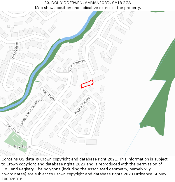 30, DOL Y DDERWEN, AMMANFORD, SA18 2GA: Location map and indicative extent of plot