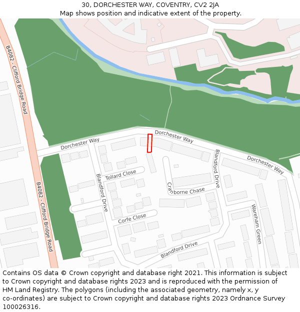 30, DORCHESTER WAY, COVENTRY, CV2 2JA: Location map and indicative extent of plot