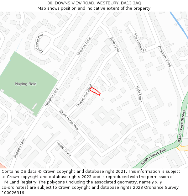 30, DOWNS VIEW ROAD, WESTBURY, BA13 3AQ: Location map and indicative extent of plot