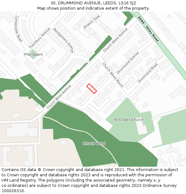 30, DRUMMOND AVENUE, LEEDS, LS16 5JZ: Location map and indicative extent of plot