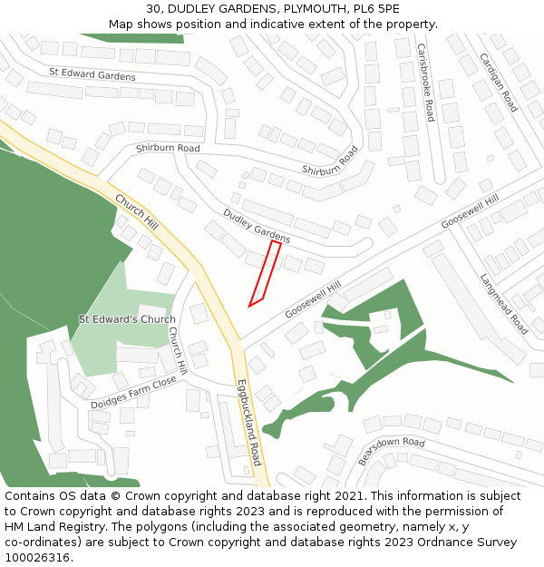 30, DUDLEY GARDENS, PLYMOUTH, PL6 5PE: Location map and indicative extent of plot