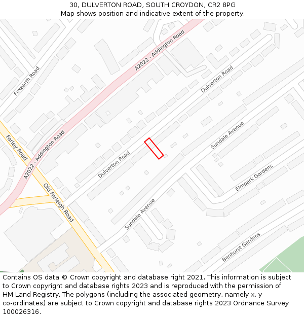 30, DULVERTON ROAD, SOUTH CROYDON, CR2 8PG: Location map and indicative extent of plot