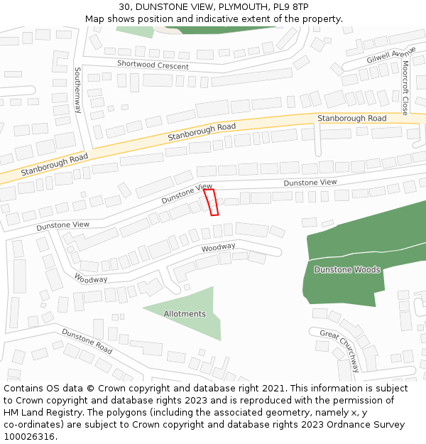 30, DUNSTONE VIEW, PLYMOUTH, PL9 8TP: Location map and indicative extent of plot