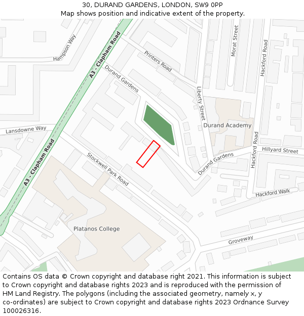 30, DURAND GARDENS, LONDON, SW9 0PP: Location map and indicative extent of plot