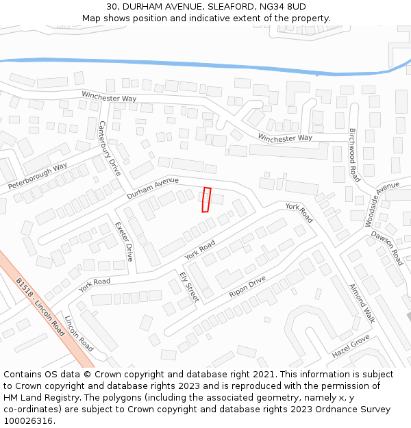 30, DURHAM AVENUE, SLEAFORD, NG34 8UD: Location map and indicative extent of plot