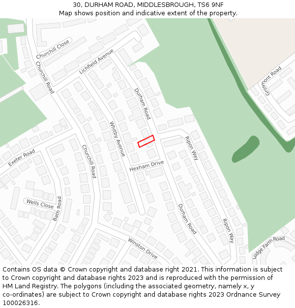 30, DURHAM ROAD, MIDDLESBROUGH, TS6 9NF: Location map and indicative extent of plot