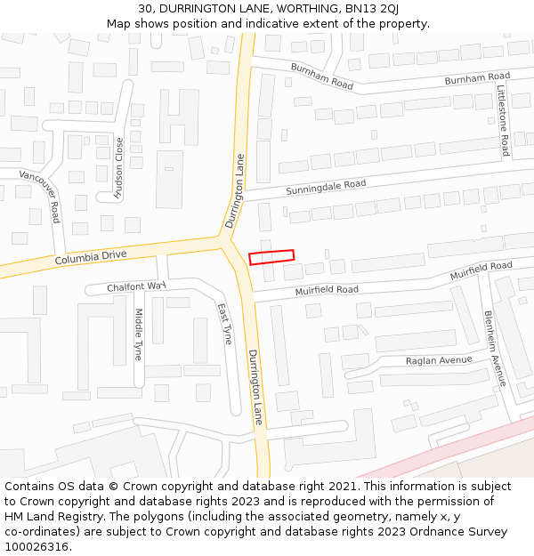 30, DURRINGTON LANE, WORTHING, BN13 2QJ: Location map and indicative extent of plot