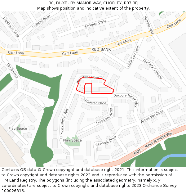 30, DUXBURY MANOR WAY, CHORLEY, PR7 3FJ: Location map and indicative extent of plot