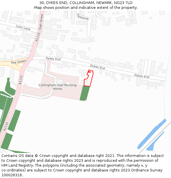 30, DYKES END, COLLINGHAM, NEWARK, NG23 7LD: Location map and indicative extent of plot