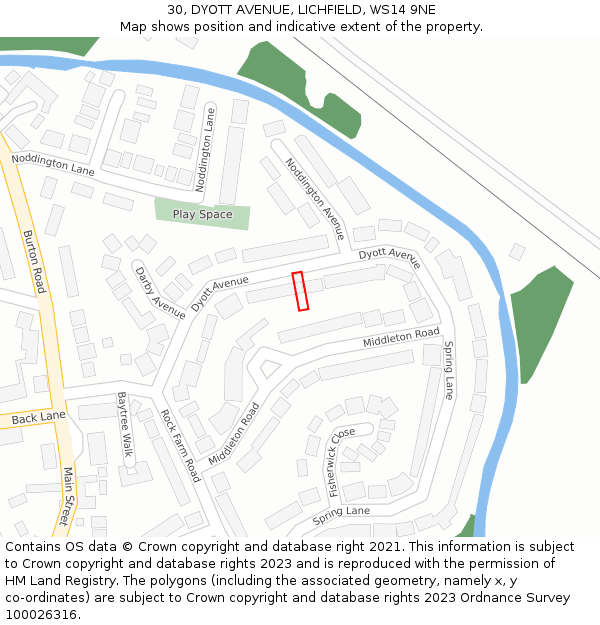 30, DYOTT AVENUE, LICHFIELD, WS14 9NE: Location map and indicative extent of plot