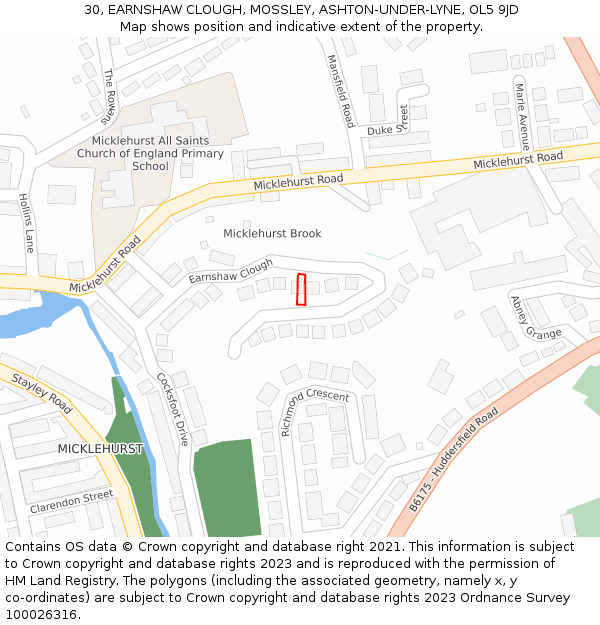 30, EARNSHAW CLOUGH, MOSSLEY, ASHTON-UNDER-LYNE, OL5 9JD: Location map and indicative extent of plot