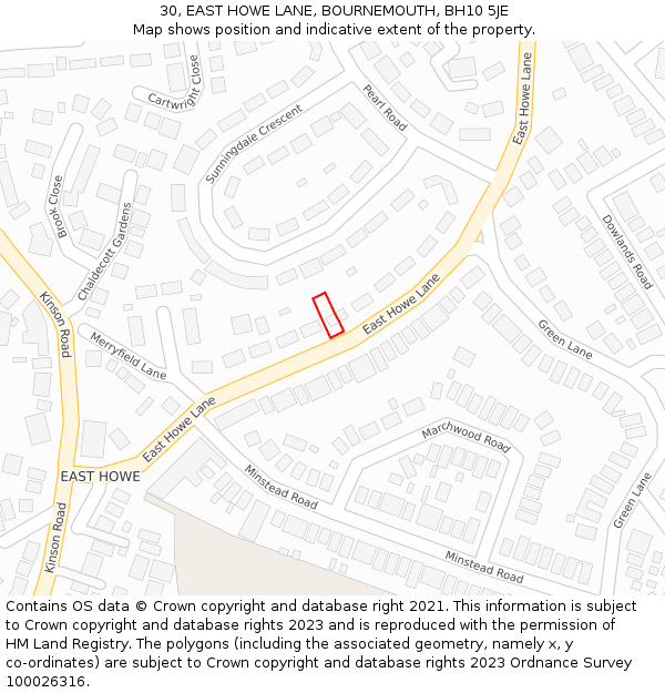 30, EAST HOWE LANE, BOURNEMOUTH, BH10 5JE: Location map and indicative extent of plot