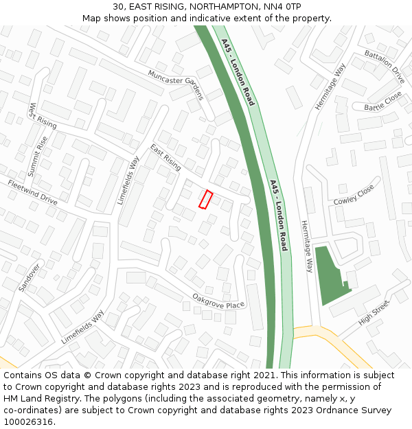 30, EAST RISING, NORTHAMPTON, NN4 0TP: Location map and indicative extent of plot