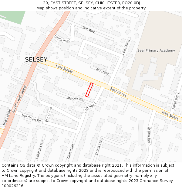 30, EAST STREET, SELSEY, CHICHESTER, PO20 0BJ: Location map and indicative extent of plot