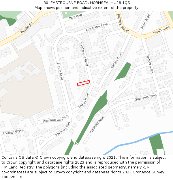 30, EASTBOURNE ROAD, HORNSEA, HU18 1QS: Location map and indicative extent of plot