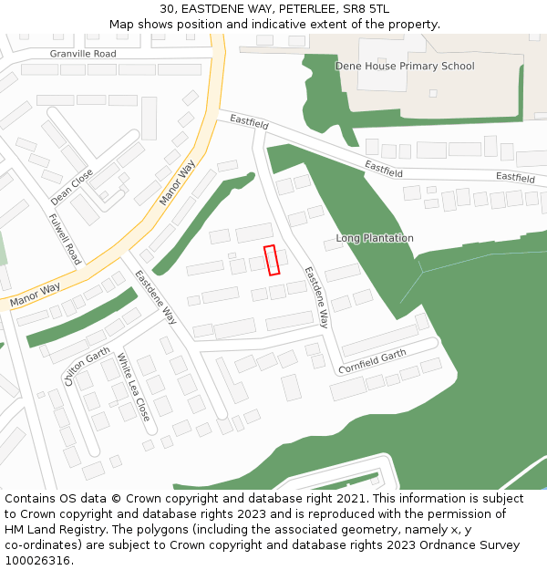 30, EASTDENE WAY, PETERLEE, SR8 5TL: Location map and indicative extent of plot