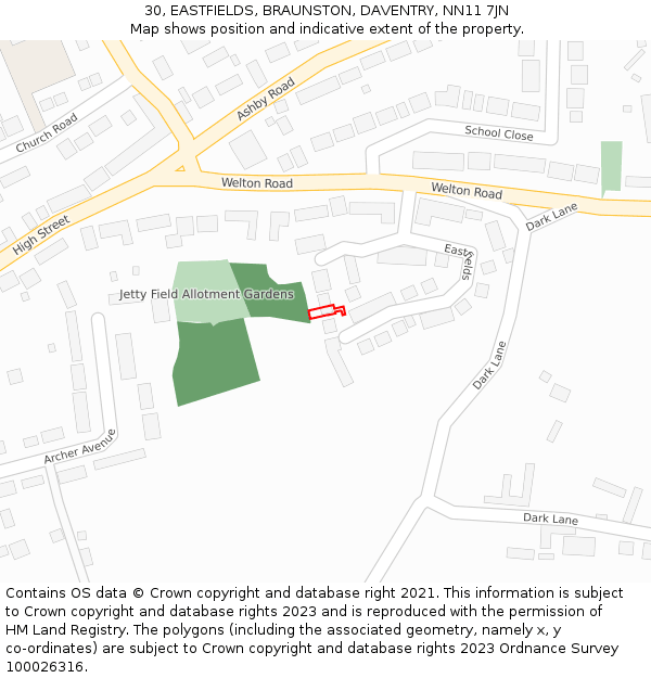 30, EASTFIELDS, BRAUNSTON, DAVENTRY, NN11 7JN: Location map and indicative extent of plot