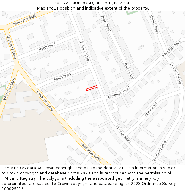 30, EASTNOR ROAD, REIGATE, RH2 8NE: Location map and indicative extent of plot