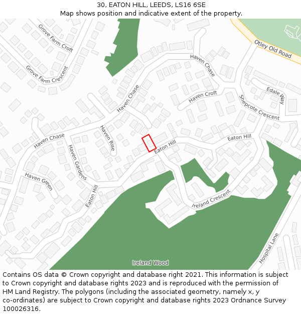 30, EATON HILL, LEEDS, LS16 6SE: Location map and indicative extent of plot