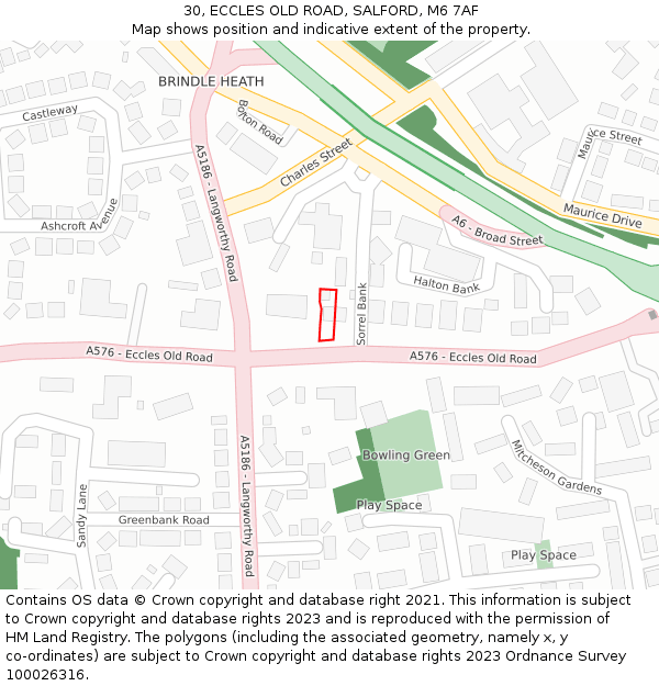 30, ECCLES OLD ROAD, SALFORD, M6 7AF: Location map and indicative extent of plot