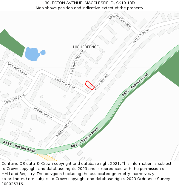 30, ECTON AVENUE, MACCLESFIELD, SK10 1RD: Location map and indicative extent of plot