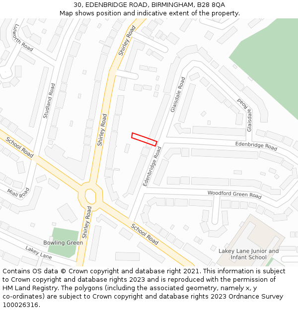 30, EDENBRIDGE ROAD, BIRMINGHAM, B28 8QA: Location map and indicative extent of plot