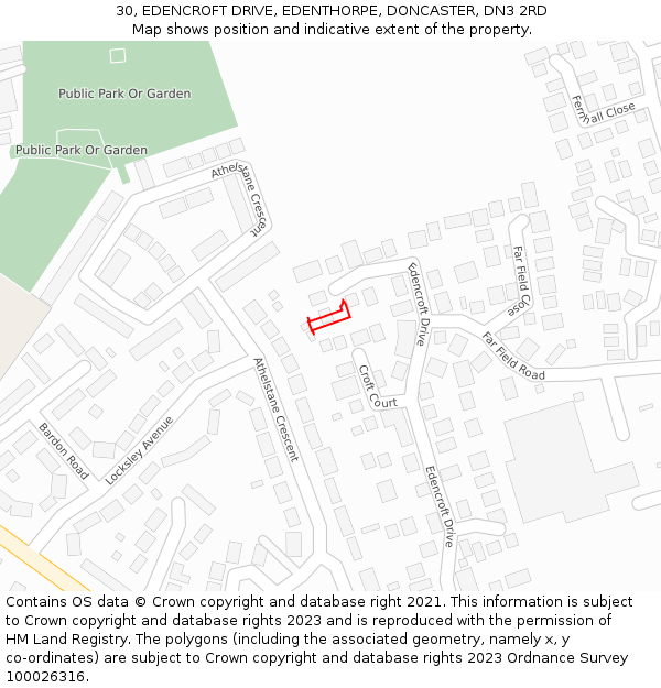 30, EDENCROFT DRIVE, EDENTHORPE, DONCASTER, DN3 2RD: Location map and indicative extent of plot