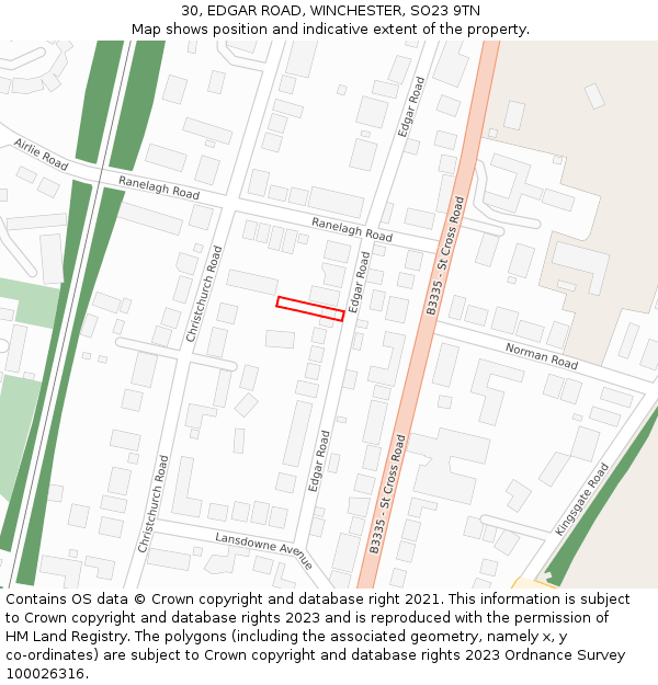 30, EDGAR ROAD, WINCHESTER, SO23 9TN: Location map and indicative extent of plot